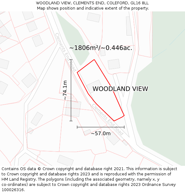 WOODLAND VIEW, CLEMENTS END, COLEFORD, GL16 8LL: Plot and title map