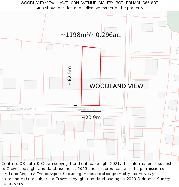 WOODLAND VIEW, HAWTHORN AVENUE, MALTBY, ROTHERHAM, S66 8BT: Plot and title map