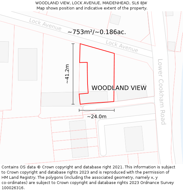 WOODLAND VIEW, LOCK AVENUE, MAIDENHEAD, SL6 8JW: Plot and title map