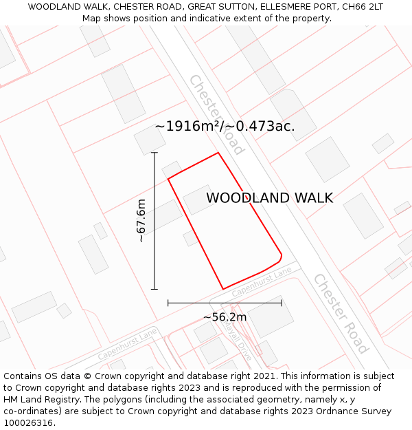 WOODLAND WALK, CHESTER ROAD, GREAT SUTTON, ELLESMERE PORT, CH66 2LT: Plot and title map