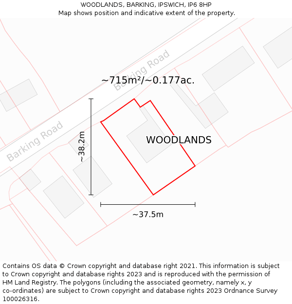 WOODLANDS, BARKING, IPSWICH, IP6 8HP: Plot and title map