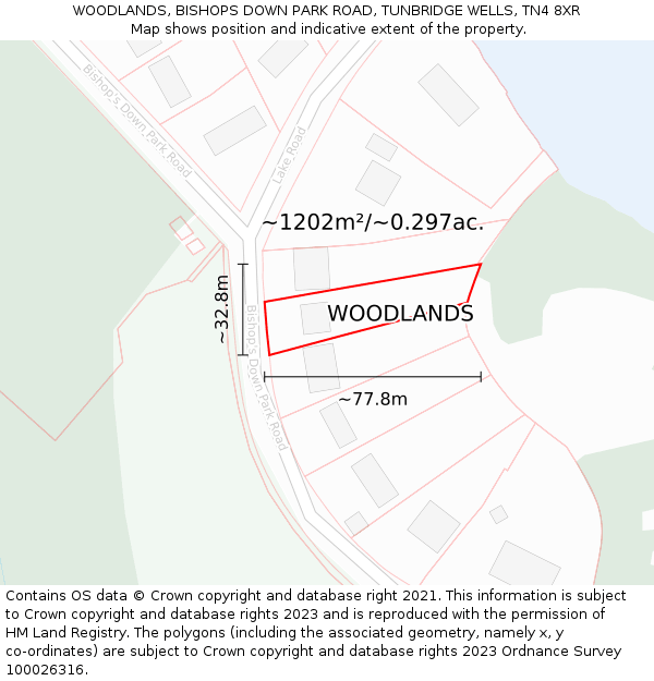 WOODLANDS, BISHOPS DOWN PARK ROAD, TUNBRIDGE WELLS, TN4 8XR: Plot and title map