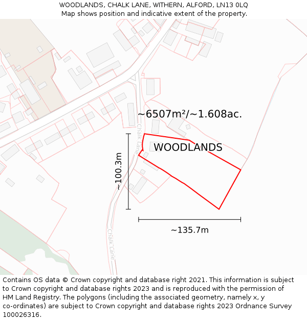 WOODLANDS, CHALK LANE, WITHERN, ALFORD, LN13 0LQ: Plot and title map
