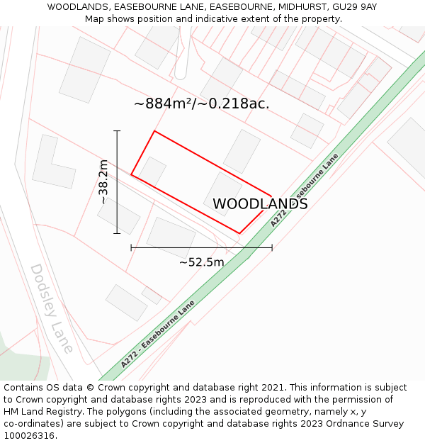 WOODLANDS, EASEBOURNE LANE, EASEBOURNE, MIDHURST, GU29 9AY: Plot and title map