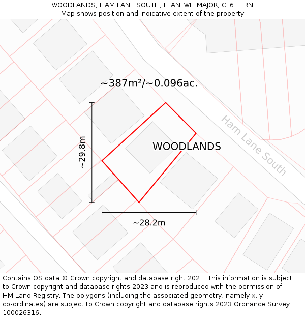 WOODLANDS, HAM LANE SOUTH, LLANTWIT MAJOR, CF61 1RN: Plot and title map