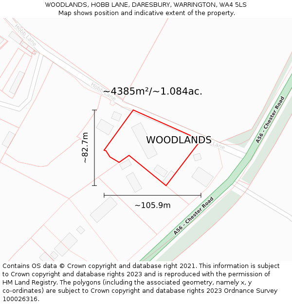 WOODLANDS, HOBB LANE, DARESBURY, WARRINGTON, WA4 5LS: Plot and title map