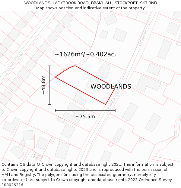 WOODLANDS, LADYBROOK ROAD, BRAMHALL, STOCKPORT, SK7 3NB: Plot and title map