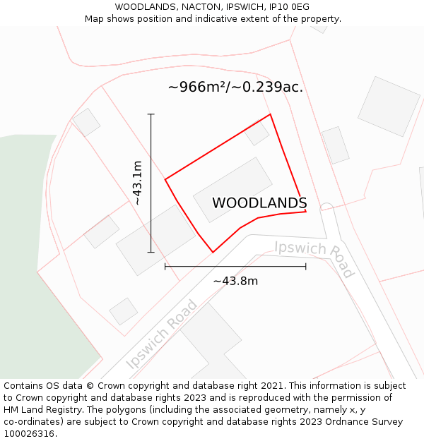WOODLANDS, NACTON, IPSWICH, IP10 0EG: Plot and title map