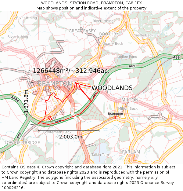 WOODLANDS, STATION ROAD, BRAMPTON, CA8 1EX: Plot and title map