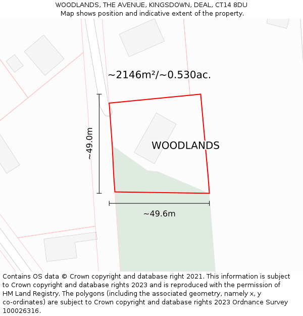 WOODLANDS, THE AVENUE, KINGSDOWN, DEAL, CT14 8DU: Plot and title map