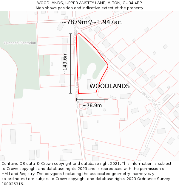 WOODLANDS, UPPER ANSTEY LANE, ALTON, GU34 4BP: Plot and title map