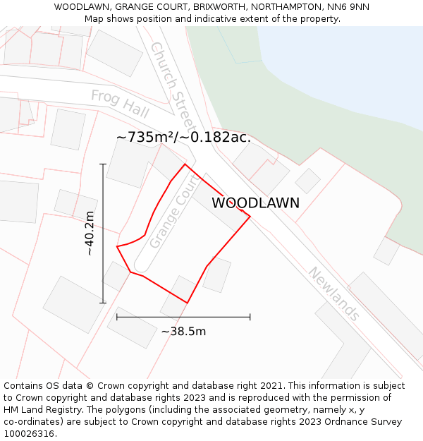 WOODLAWN, GRANGE COURT, BRIXWORTH, NORTHAMPTON, NN6 9NN: Plot and title map