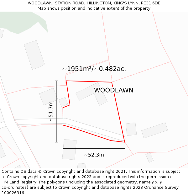 WOODLAWN, STATION ROAD, HILLINGTON, KING'S LYNN, PE31 6DE: Plot and title map