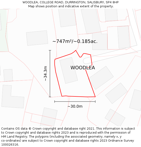 WOODLEA, COLLEGE ROAD, DURRINGTON, SALISBURY, SP4 8HP: Plot and title map