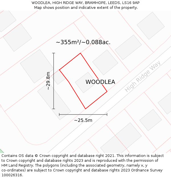 WOODLEA, HIGH RIDGE WAY, BRAMHOPE, LEEDS, LS16 9AP: Plot and title map