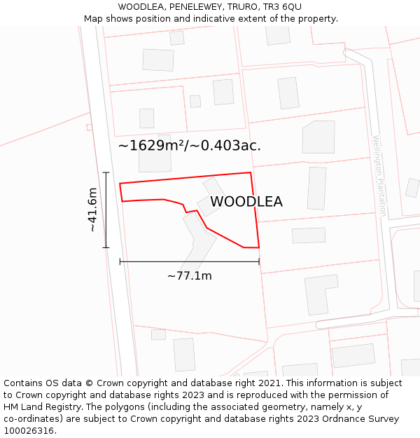 WOODLEA, PENELEWEY, TRURO, TR3 6QU: Plot and title map