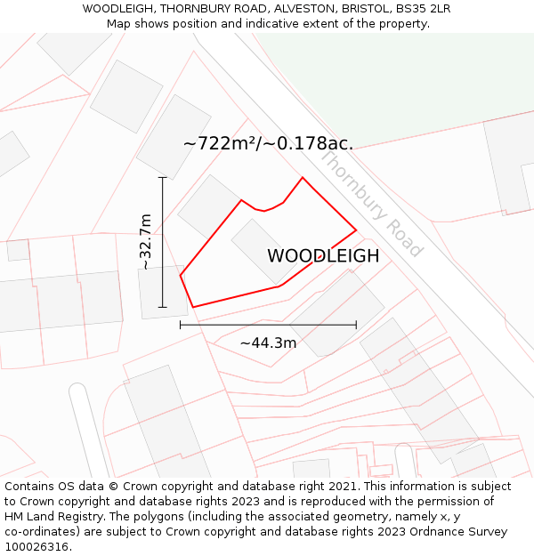 WOODLEIGH, THORNBURY ROAD, ALVESTON, BRISTOL, BS35 2LR: Plot and title map