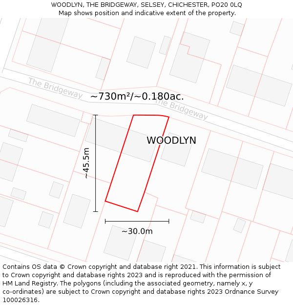 WOODLYN, THE BRIDGEWAY, SELSEY, CHICHESTER, PO20 0LQ: Plot and title map
