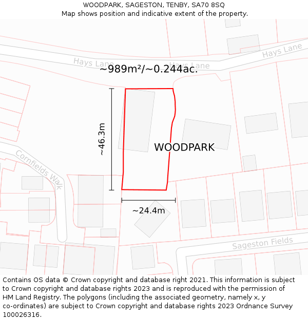 WOODPARK, SAGESTON, TENBY, SA70 8SQ: Plot and title map