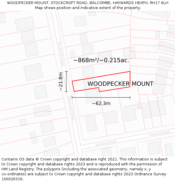 WOODPECKER MOUNT, STOCKCROFT ROAD, BALCOMBE, HAYWARDS HEATH, RH17 6LH: Plot and title map