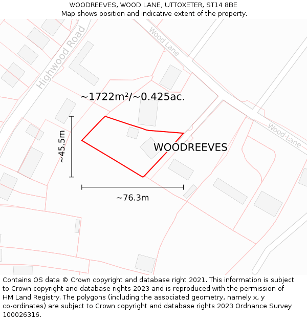 WOODREEVES, WOOD LANE, UTTOXETER, ST14 8BE: Plot and title map