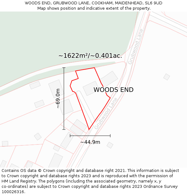 WOODS END, GRUBWOOD LANE, COOKHAM, MAIDENHEAD, SL6 9UD: Plot and title map