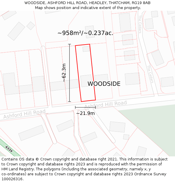 WOODSIDE, ASHFORD HILL ROAD, HEADLEY, THATCHAM, RG19 8AB: Plot and title map