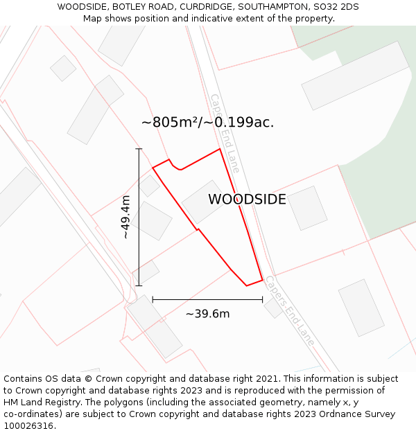 WOODSIDE, BOTLEY ROAD, CURDRIDGE, SOUTHAMPTON, SO32 2DS: Plot and title map