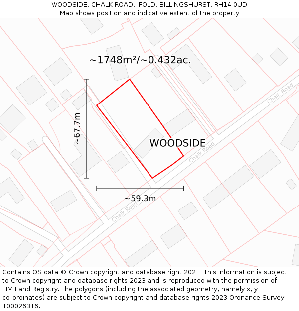 WOODSIDE, CHALK ROAD, IFOLD, BILLINGSHURST, RH14 0UD: Plot and title map