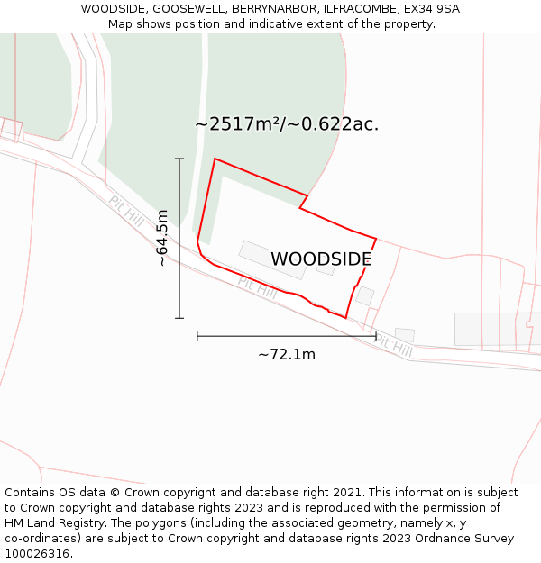 WOODSIDE, GOOSEWELL, BERRYNARBOR, ILFRACOMBE, EX34 9SA: Plot and title map