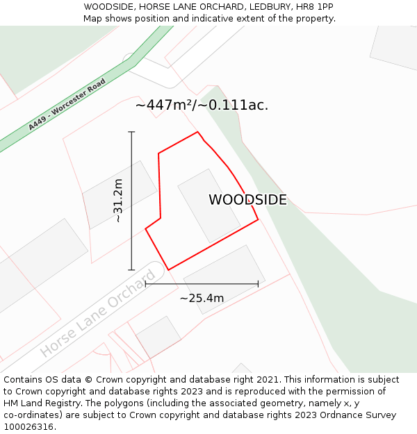 WOODSIDE, HORSE LANE ORCHARD, LEDBURY, HR8 1PP: Plot and title map