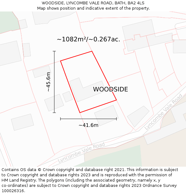 WOODSIDE, LYNCOMBE VALE ROAD, BATH, BA2 4LS: Plot and title map