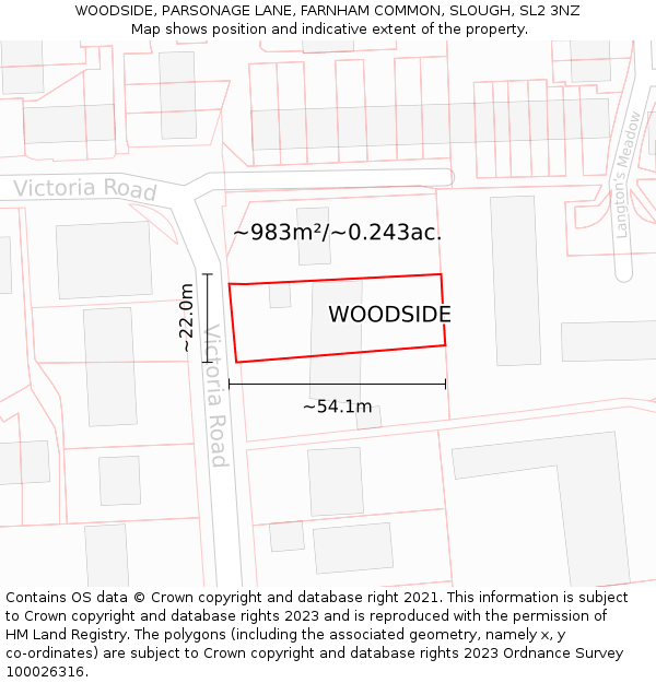 WOODSIDE, PARSONAGE LANE, FARNHAM COMMON, SLOUGH, SL2 3NZ: Plot and title map