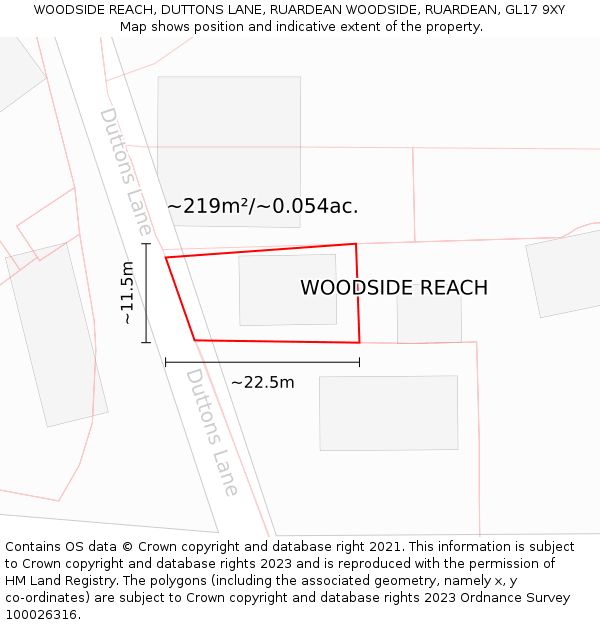WOODSIDE REACH, DUTTONS LANE, RUARDEAN WOODSIDE, RUARDEAN, GL17 9XY: Plot and title map