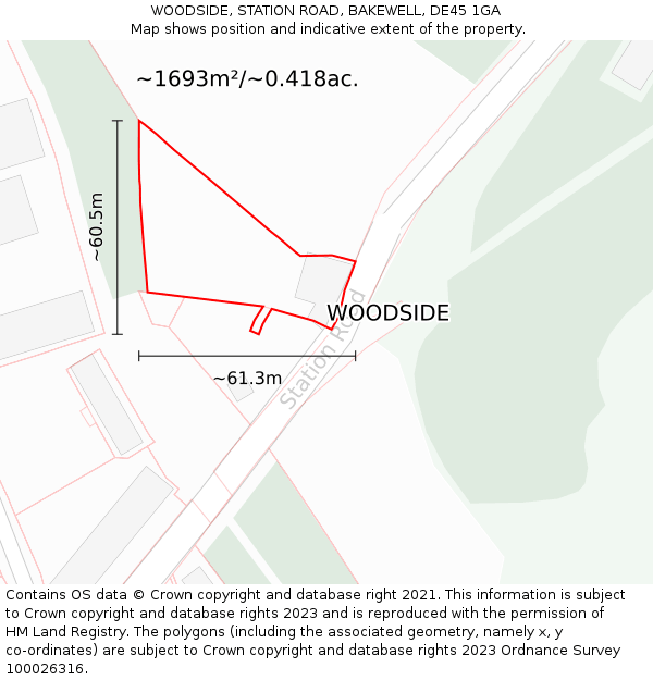 WOODSIDE, STATION ROAD, BAKEWELL, DE45 1GA: Plot and title map
