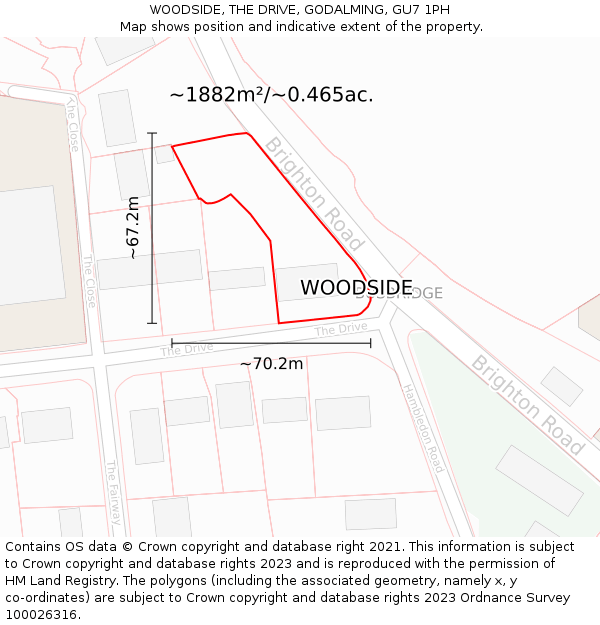 WOODSIDE, THE DRIVE, GODALMING, GU7 1PH: Plot and title map