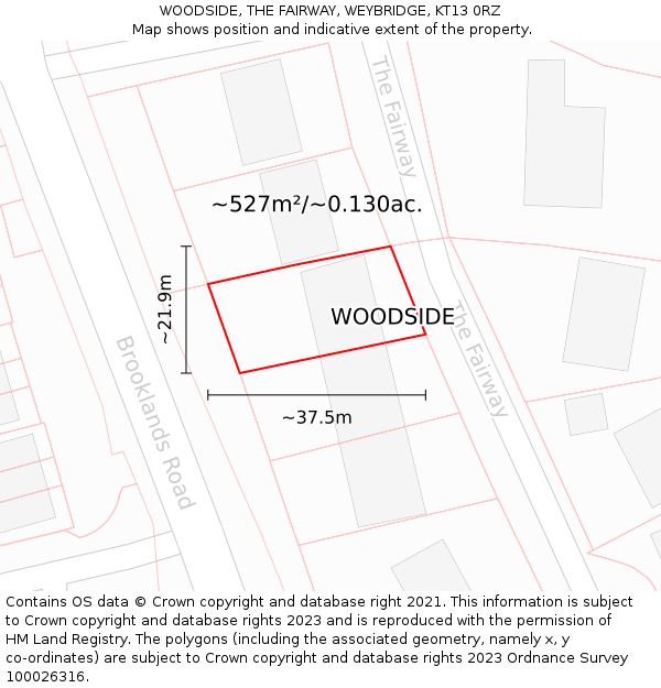 WOODSIDE, THE FAIRWAY, WEYBRIDGE, KT13 0RZ: Plot and title map