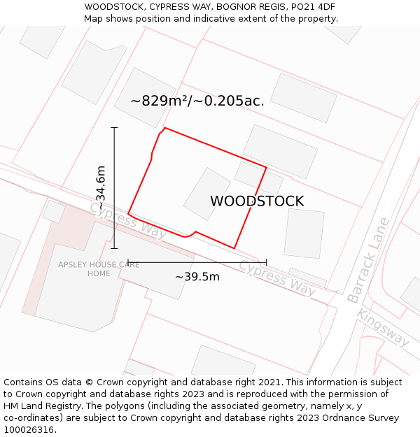WOODSTOCK, CYPRESS WAY, BOGNOR REGIS, PO21 4DF: Plot and title map