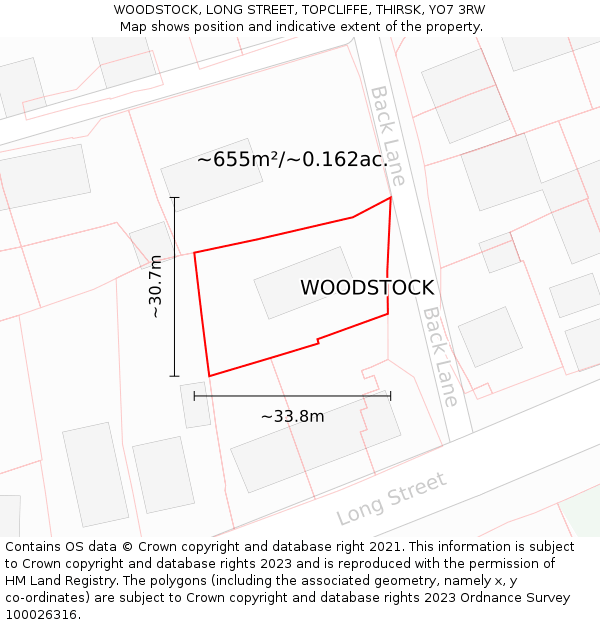 WOODSTOCK, LONG STREET, TOPCLIFFE, THIRSK, YO7 3RW: Plot and title map