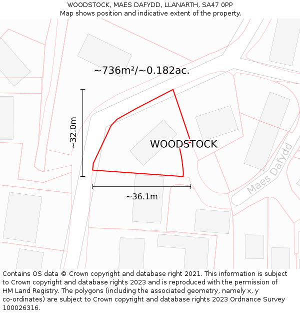 WOODSTOCK, MAES DAFYDD, LLANARTH, SA47 0PP: Plot and title map