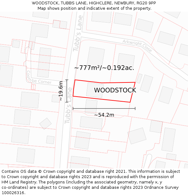 WOODSTOCK, TUBBS LANE, HIGHCLERE, NEWBURY, RG20 9PP: Plot and title map