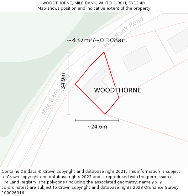 WOODTHORNE, MILE BANK, WHITCHURCH, SY13 4JY: Plot and title map