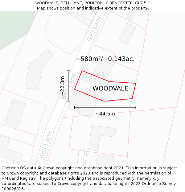 WOODVALE, BELL LANE, POULTON, CIRENCESTER, GL7 5JF: Plot and title map