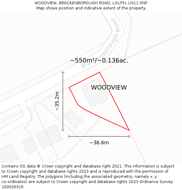 WOODVIEW, BRACKENBOROUGH ROAD, LOUTH, LN11 0NP: Plot and title map