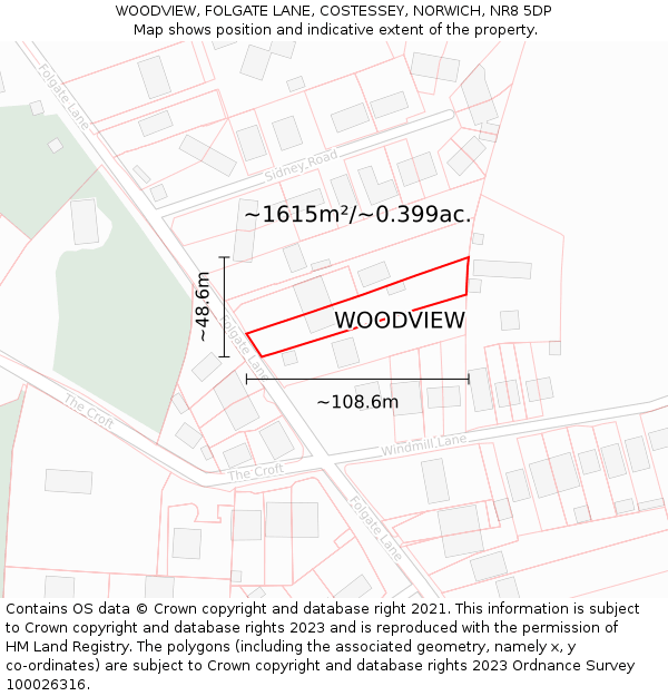 WOODVIEW, FOLGATE LANE, COSTESSEY, NORWICH, NR8 5DP: Plot and title map