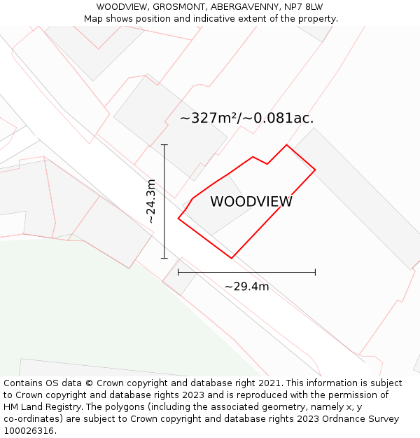 WOODVIEW, GROSMONT, ABERGAVENNY, NP7 8LW: Plot and title map