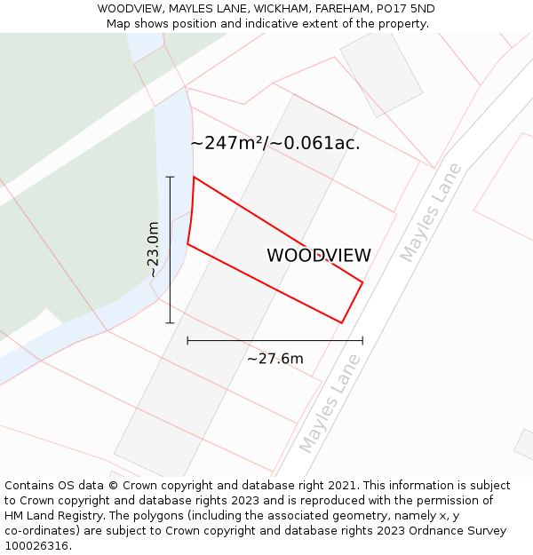 WOODVIEW, MAYLES LANE, WICKHAM, FAREHAM, PO17 5ND: Plot and title map