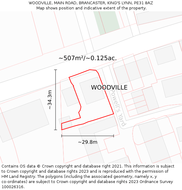 WOODVILLE, MAIN ROAD, BRANCASTER, KING'S LYNN, PE31 8AZ: Plot and title map
