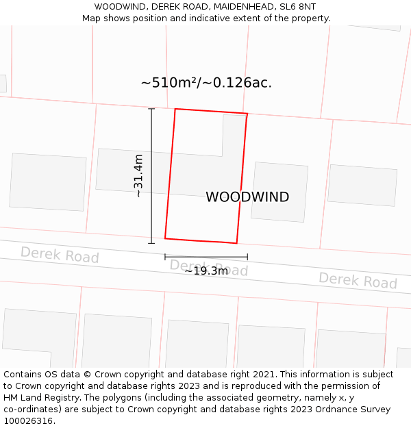 WOODWIND, DEREK ROAD, MAIDENHEAD, SL6 8NT: Plot and title map