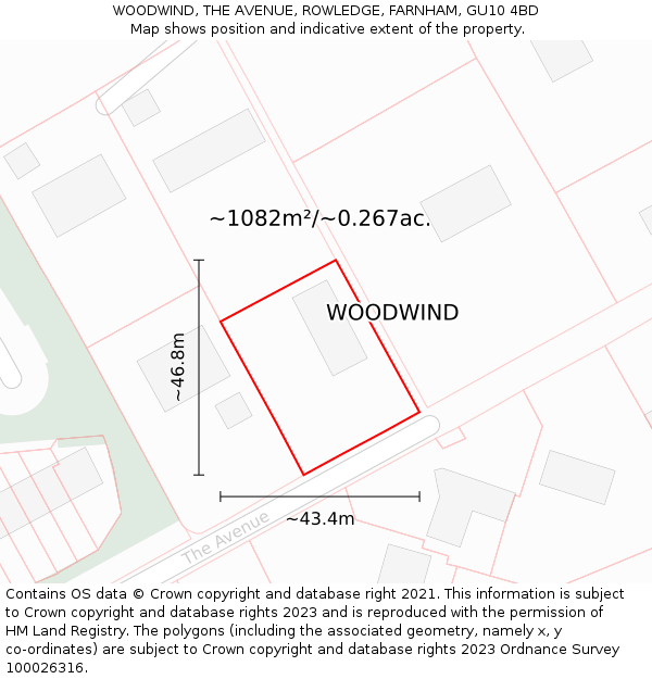 WOODWIND, THE AVENUE, ROWLEDGE, FARNHAM, GU10 4BD: Plot and title map